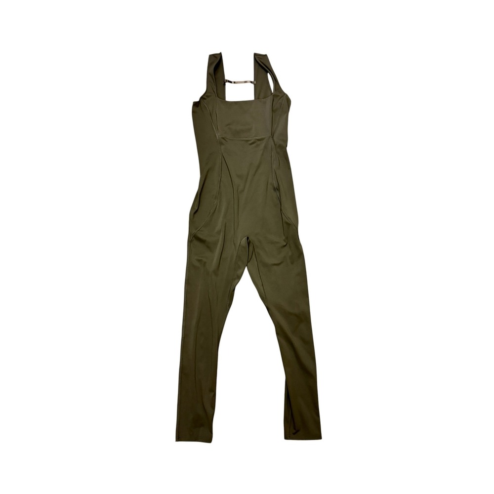 Fabletics Jumpsuit Womens Small Olive Green Activewear Square Neck Open Back